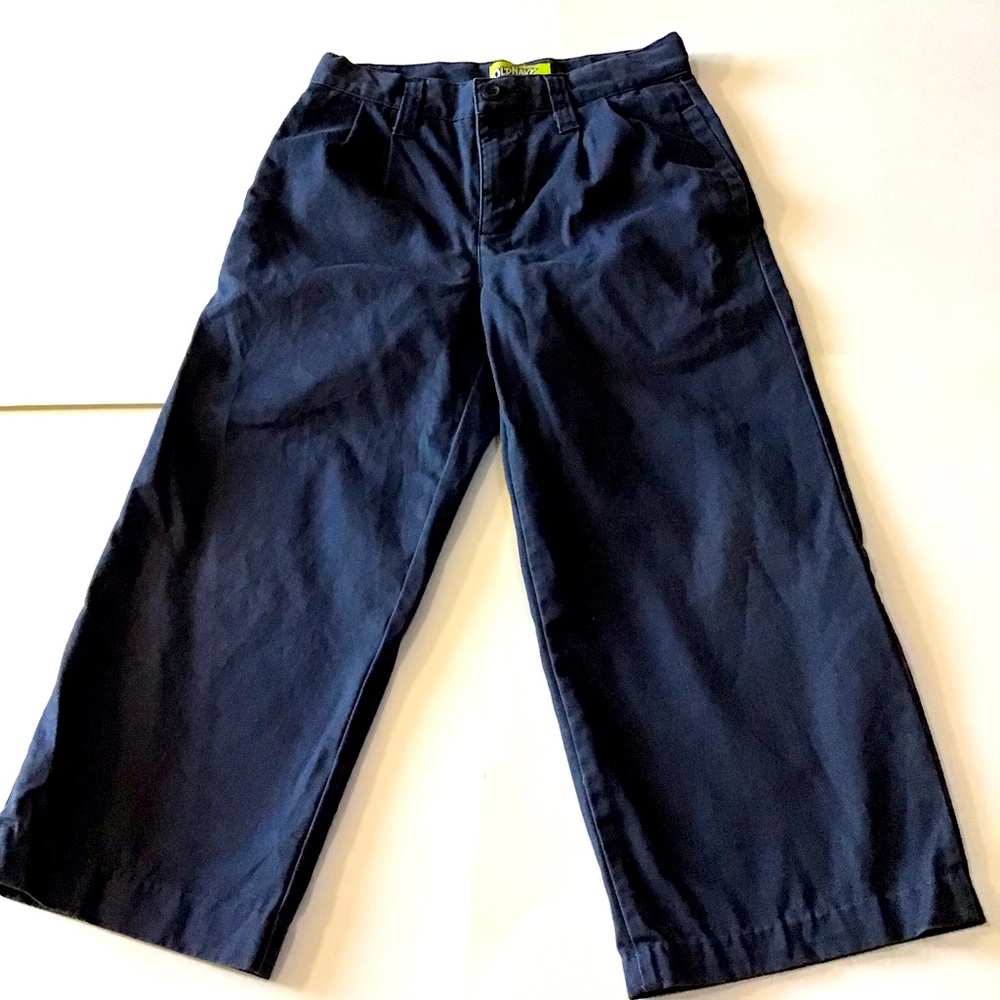 Old Navy Straight Pleated Pants Boys 8 Regular Blue Adjustable Waist Tabs Preppy